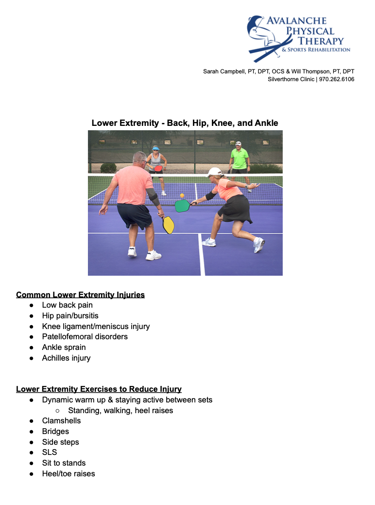 Avalanche Physical Therapy Presents “Preventing Pickleball Injuries